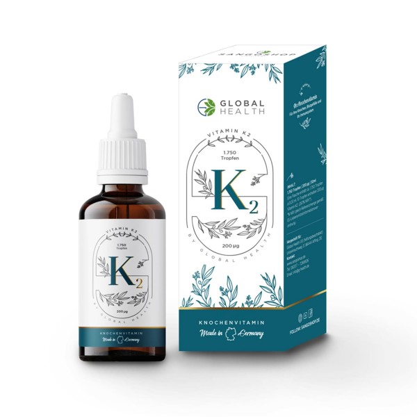 Vitamin K2 MK7 Menachinon 1750Tropfen in Bio Oliven Öl 200µg Vorne